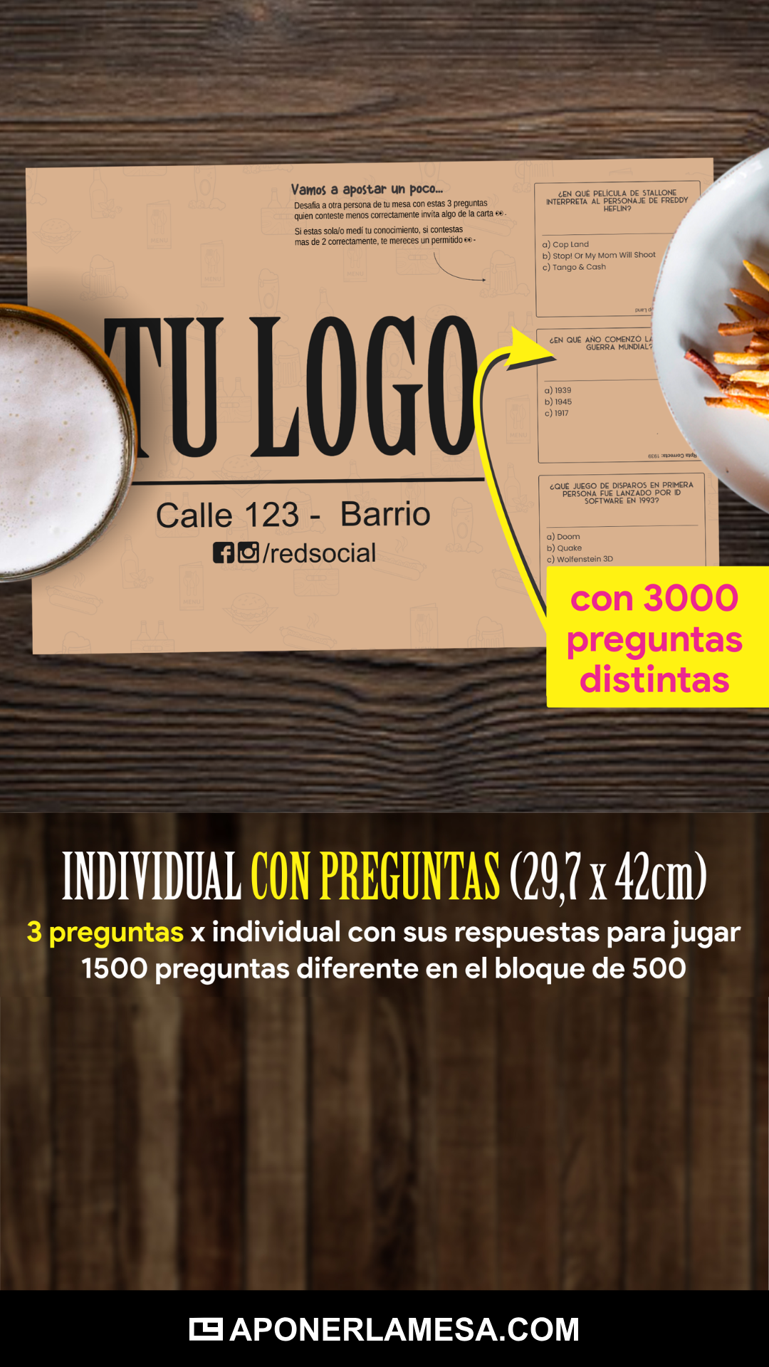 Individual con preguntas en papel kraft